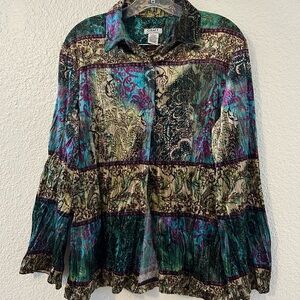 Vintage Graffiti by UM Velvet Floral Print Women’s Button Down Blouse